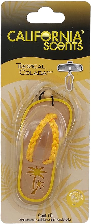 California Scents Scented Sandal Hanging Car Air Freshener - Odor Eliminator for Strong Odor - Flip Flop Car Fresheners (Tropical Colada, 1 Pack)