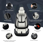 Auto Car Seat Covers Accessories Full Set Leather Cushion Protector Breathable Waterproof Seat Cover for Cars Universal Fit (Black&White, Front Pair and Rear)
