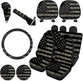 FKELYI Army Green Camo Hunting American Flag Car Seat Covers - Full Set for Front & Rear Seats, Headrest, Cup Holders, Gear Shift, Handbrake, Steering Wheel
