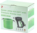 Tool Daily Sewer Jetter Kit for Pressure Washer 50 FT, Short Power Washer Gun, Drain Cleaner Hose 1/4 Inch NPT, Corner, Rotating and Button Nose Sewer Jet Nozzle, 3600 PSI