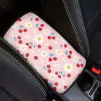 Dreaweet Car Armrest Cover Pink Center Console Cover Cute Cherry Car Accessories for Women Girly,Universal Auto Center Console Cover Pad for Cars SUV Trucks Sedan Soft Comfortable