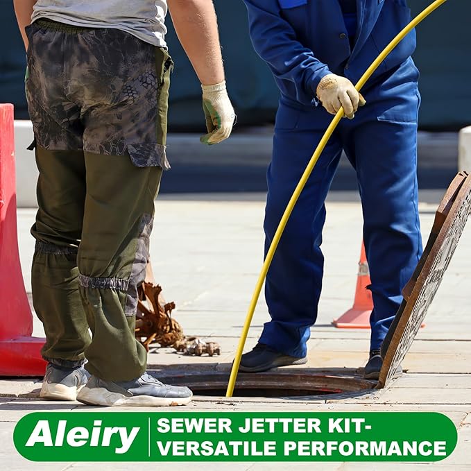 Sewer Jetter Kit for Pressure Washer,Water Jet Drain Cleaning Hose with Corner Rotating Button Spring Nose 1/4" NPT Sewer Cleaning Tool High-Pressure Nozzles,5800 PSI 200 FT