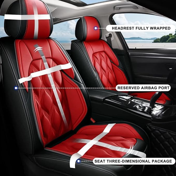 AOMSAZTO Front Seat Covers Fit for Sentra 2008-2026 Waterproof Faux Leather Car Seat Cover Compatible with Airbag(2PCS Front, Black&Red)