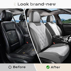 Coverado Car Seat Covers Full Set, Seat Covers for Cars, Front Seat Covers and Back Seat Cover Waterproof Leather Automotive Seat Cover, Universal Car Interior Protectors for Most Cars Light_Gray