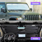 [2025 Upgraded] Windshield Sun Shade Umbrella - Foldable Car Sunshade for Jeep Wrangler/Gladiator, for Toyota 4Runner/Land Cruiser, Front Window Sun Shade UV Block & Heat Shield(Small-55"x23")