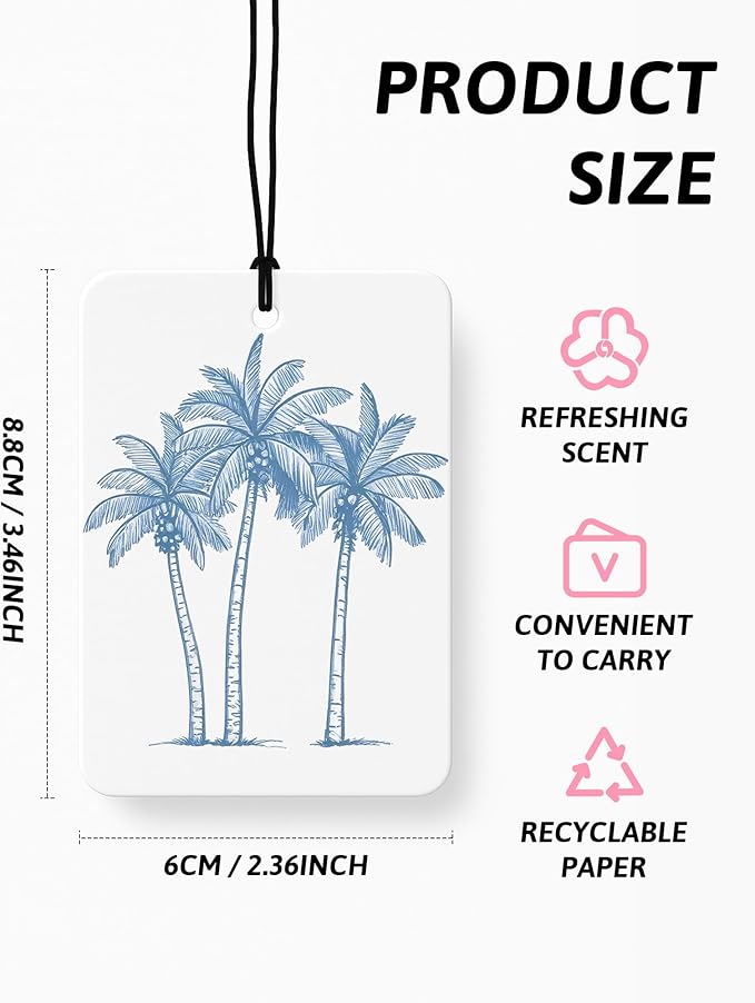 Blue Beach Car Air Freshener 4 PCs, Preppy Girly Beach Shells Starfish Palm Trees Hanging Air Freshener for Cars Closet Drawer Books, Cute Beachy Car Accessories Mirror Decor for Women