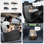 Dog Car Seat for Small/Medium Dogs Under 35lbs, Detachable & Washable Elevated Pet Travel Bed, 2 Storage Pockets & Safety Belt, Anti-Slip Base, Dog Booster Car Seat with Seamless Bottom Design