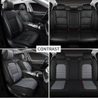 Car Seat Covers Full Set, Universal Leather Seat Covers for Cars, Breathable & Waterproof Automotive Seat Cover for Most Sedans, SUVs, Trucks, Full Coverage Seat Protector, Black Gray