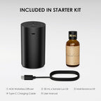 Airversa Waterless Essential Oil Diffuser Starter Kit with 30mL Sandal Lux Fragrance Oil Inspired by Luxury Hotel Scent for Home Car Office, Aroma Air Diffuser, Baterry Operated, ADX-Kit Metal Black