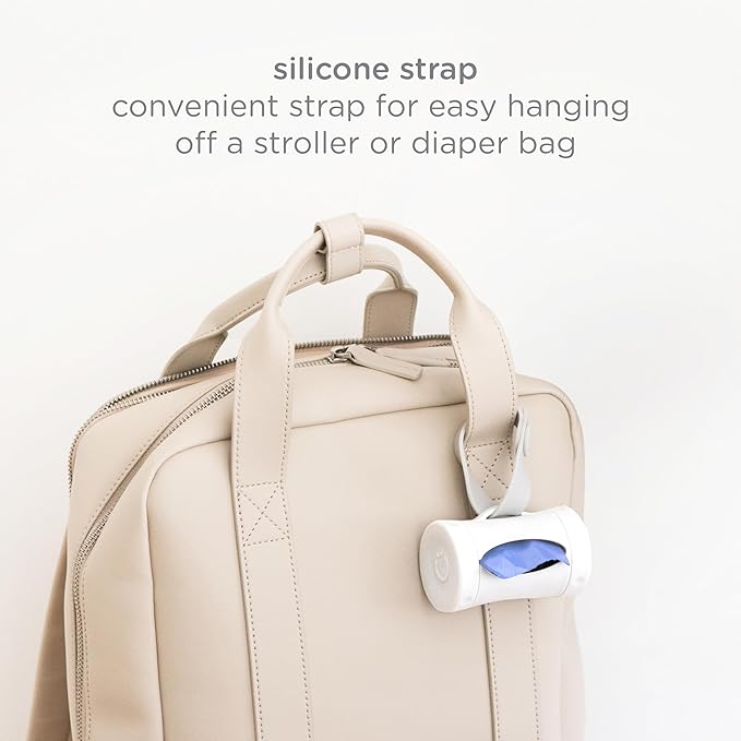 Ubbi Retractable On the Go Bag Dispenser for Baby Travel, Diaper Accessory Must Have for Newborn, Helpful Item, Baby Gift, Lavender Scented, White