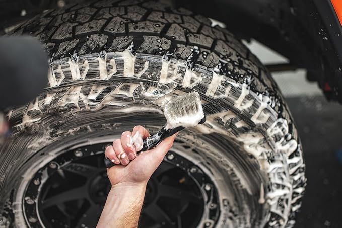 Detail Factory - ProGrip Tire Brush - Ergonomic ProGrip Handle, Stiff Synthetic Bristles, Ergonomic Design, Clean Your Tires with Ease - Grey