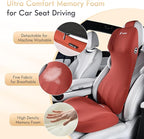 FLORICH Memory Foam Car Seat Cushion with Lumbar Support Headrest Pillow 2-in-1 Ergonomic Back Support and Neck Pillow Car Cushion for Driving Seat Back Rest Pillow Pressure Sciatica Pain Relief, Red