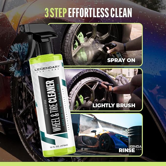 Legendary Wheel & Tire Cleaner Spray 16oz - Deep Cleaning Formula for All Wheel & Rim Finishes - Removes Brake Dust, Dirt & Grime