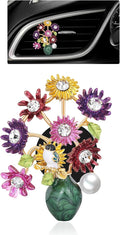 Flower Car Decor,Cute Dasiy Bird Vase Car Air Freshener Vent Clip,Bling Alloy Colorful DashBoard Vent Decorations Aesthetics for Women,Refillable Aroma Diffuser