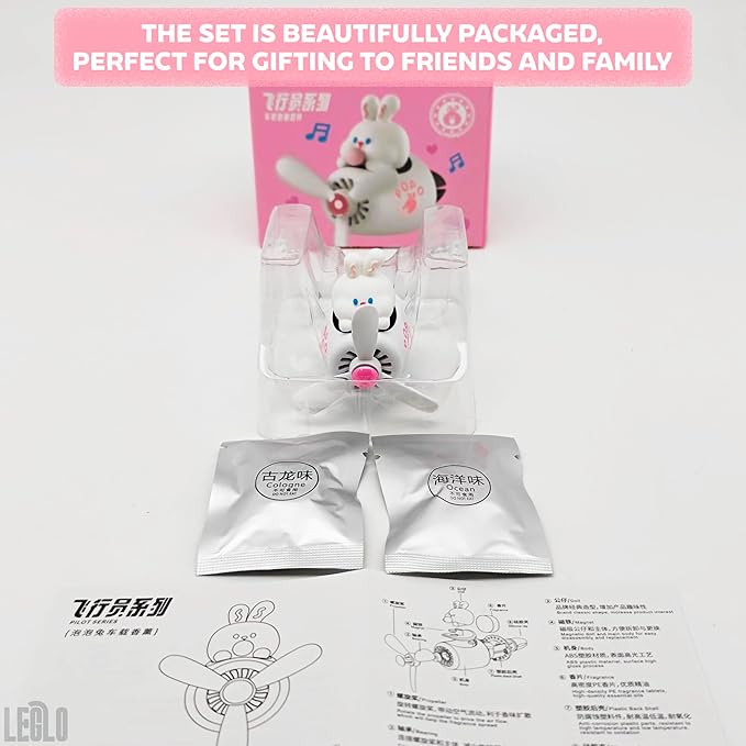 White Rabbit Pilot Car Air Freshener Vent Clip – Airplane Car Freshener | Easy Clip-On, ABS+PP | Rotating Propeller for Eliminating Odors, Long-Lasting Fragrance & Fun Addition to Your Vehicle
