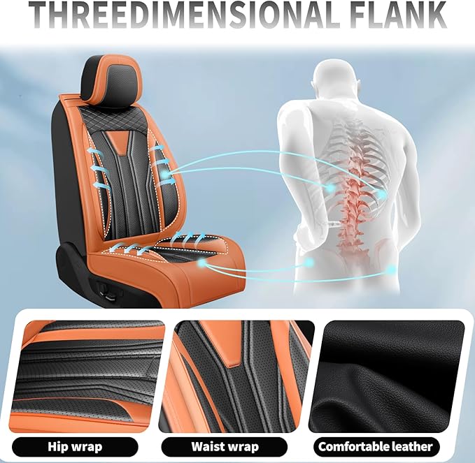 Fit Juke Car Seat Covers Compatible with Nissan Juke 2012-2015 2016 - Premium Leather， Waterproof Breathable， All-Weather Seat Cushion Protecto&Airbag Compatible (2 Front Seat Orange&Black)