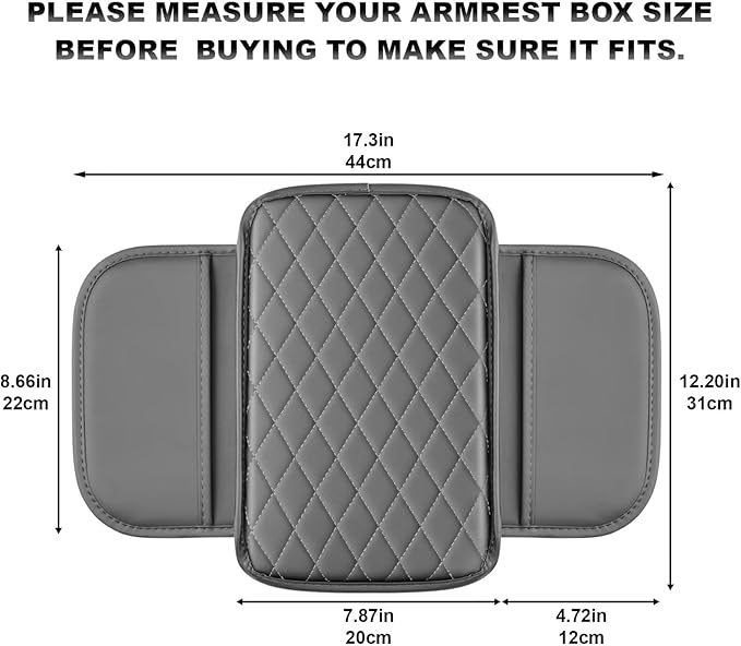 Upgraded Car Center Console Cover Fit for Tacoma Faux Leather Car Armrest Cover Cushion with 2 Storage Bags,Car Armrest Storage Box Interior Accessories(Grey&Whiteline)