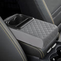 Car Center Console Armrest Pillow, 13.19"×7.87" Leather Car Arm Rest Cover, Memory Foam Auto Armrest Cushion with Cup Holder Phone Slot, Universal Vehicle Middle Console Cushion Pad (Gray)