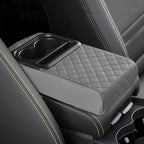 Car Center Console Armrest Pillow, 13.19"×7.87" Leather Car Arm Rest Cover, Memory Foam Auto Armrest Cushion with Cup Holder Phone Slot, Universal Vehicle Middle Console Cushion Pad (Gray)