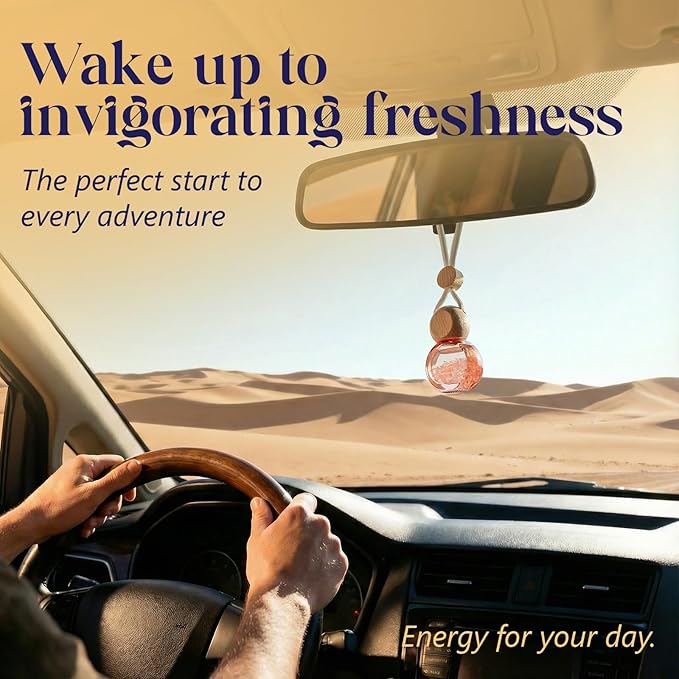 Hanging Car Air Freshener, 2 Pack Glass Car Scent Decor with Decorative Crystals, 6 Scents,Teakwood Intense, Long-Lasting Fragrance, Budget Friendly
