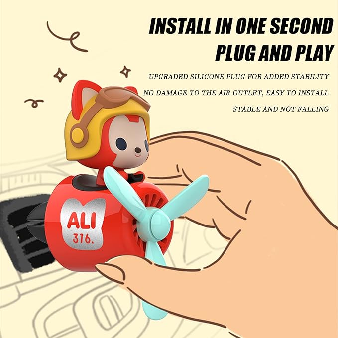 Car fragrance diffuser pilot car air outlet fragrance diffuser cartoon rotating fan leaf car perfume cute cartoon shape car perfume air freshener with 2 fragrances (fox) 1.0 Count