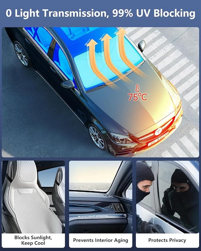 Foldable Windshield Sun Shade Umbrella Reflective Car Window Cover with Bendable Handle, Heat Blocker for SUV, Truck, Sedan Ideal Gifts for Men & Women