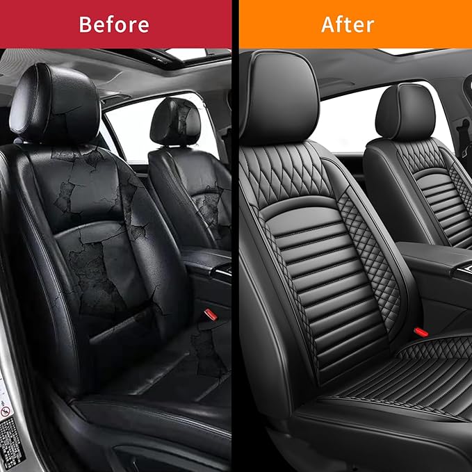 Fit CRV Car Seat Covers for Honda CR-V 2013-2024 2025 2026 - Upgraded Premium Waterproof & Breathable Leather, Airbag Compatible, All-Weather Seat Cushion Protector (2 Front/Black)