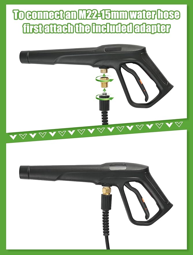 Pressure Washer Gun Set, Max W.P. 2320PSI, B.P. 5000PSI, Replacement for Ryobi Powerstroke Greenworks, M22-14mm & M22-15mm Fitting, 4 Stainless Steel Nozzle Tips & Holder