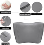Car Headrest Pillow 100% Memory Foam, Breathable Removable Leather Cover, Premium Seat Support Head Neck Cushion for Driving Travel Home Office, Gray, 1 Pack