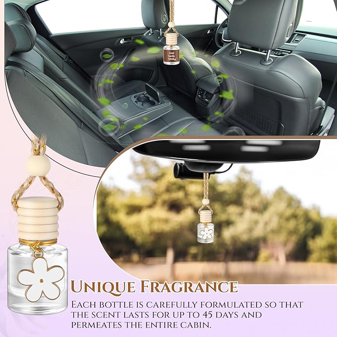 2 Sets Hanging Car Air Freshener and Essential Oil Diffuser, Car Air Freshener Daisy Essential Oil Diffuser Long Lasting Automobile Aromatherapy(White,Iced Vanilla Woods)