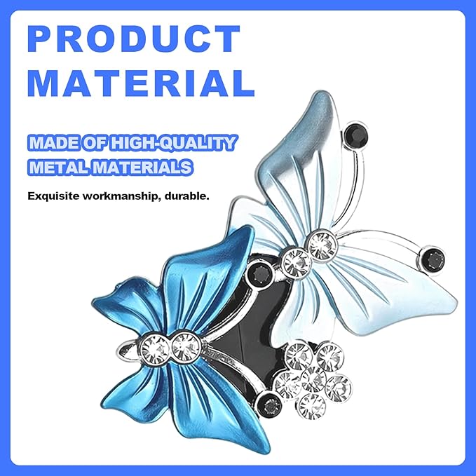 Car Shiny Dual Butterfly Air Outlet Clips, Crystal Air Fresheners Vent Clips, Car Diffuser Vent Clip Rhinestone Diamond Interior Decor, Car Decoration, Bling Car Accessories (2 Pcs Blue)