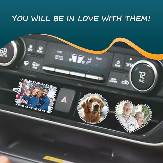Custom Pictures Car Air Freshener Vent Clips, Personalized Black Rhinestone Photo Frame Air Fresheners Outlet Clips, Car Decoration In Memory of Someone (B-Heart Rhinestone-Bordered)