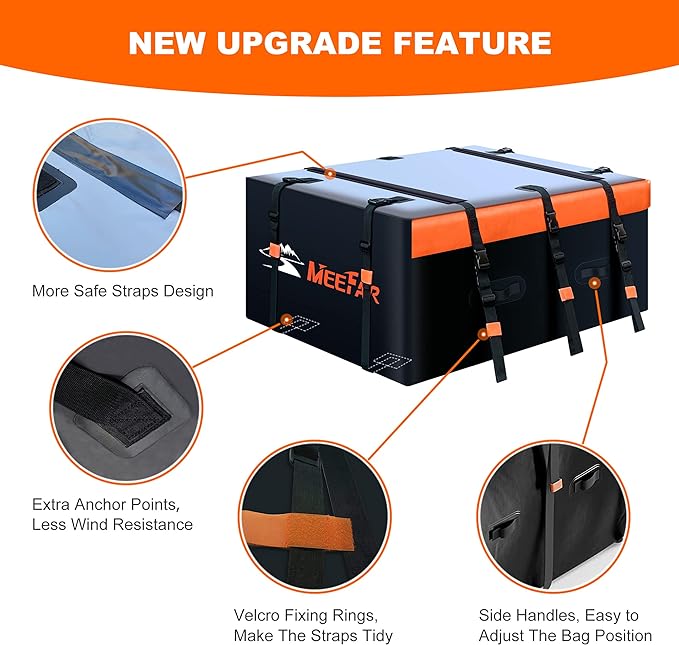 MeeFar Rooftop Cargo Carrier Car Roof Bag 21 Cubic Feet 100% Waterproof Car Top Carrier, Fits All Vehicle with/Without Rack,Include Anti-Slip Mat,10 Reinforced Straps,6 Door Hooks,Luggage Lock