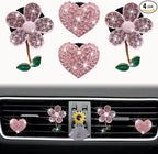 Bling Pink Daisy Car Air Fresheners with 4 Heart Vents Clips for Women's Carr deco + Mask Hook