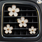 Daisy Air Vent Clips, 4 Pcs Cute Flower Car Air Conditioning Outlet Clip Car Air Freshener Clip Charm Car Inter Decor Accessories for Women (White)