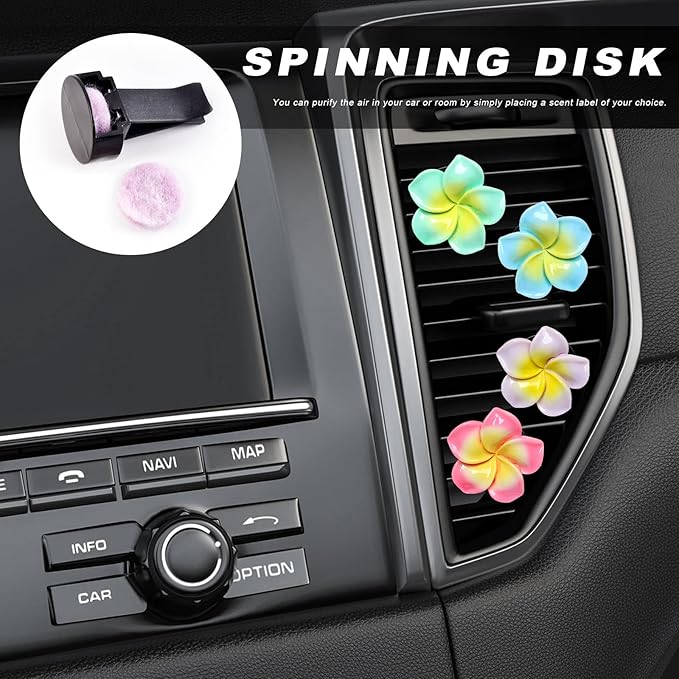 4PCS Flower Car Air Vent Clips, Cute Plumeria Automotive Air Fresheners Vents Clips Decoration, Girly Flower Auto Perfume Diffuser Decor Charm for Women (Blue+Green+Rose Red+Purple)