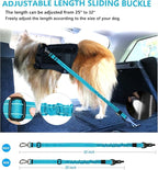 AUBELL Dog Seat Belt for Car,2 Pack Set 3-in-1 Adjustable Reflective Bungee Heavy Duty Dog Car Harness Tether with Clip Hook Latch & Buckle,Swivel Zinc Alloy Carabiner,Black+Blue