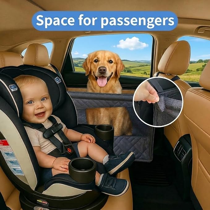 Large Dog Car Seat Extender, Waterproof Back Seat Cover with Hard Base, Seatbelt Leash, Washable Back Seat Extender, with Storage Pocket for SUV, Truck, Car