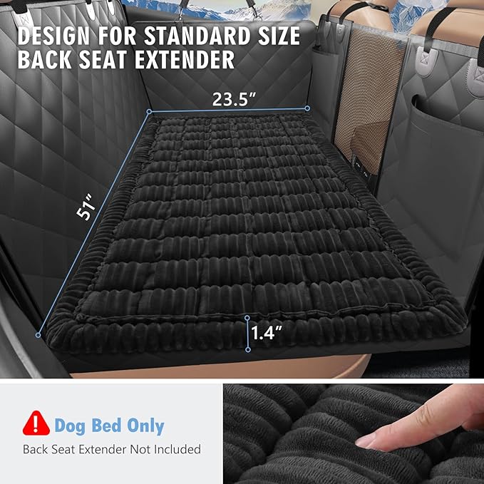 Backseat Dog Bed Non-Slip, Dog Bed for Car Back Seat Soft and Comfortable, Back Seat Pet Bed Mat for Travel, Pet Car Blanket for Backseat Extender and Seat Covers Black (51”X 23.5”)