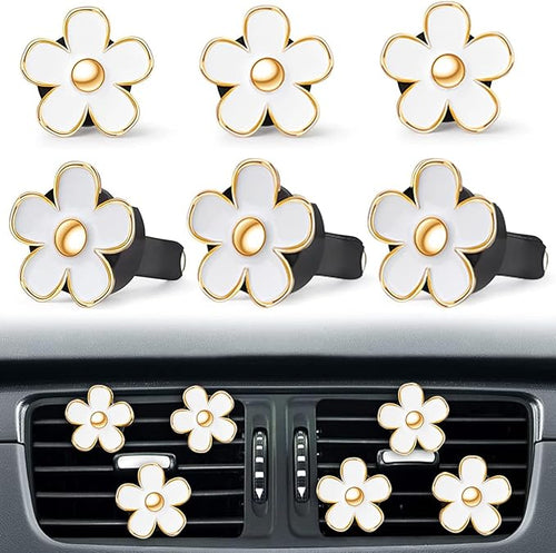 6 Pcs White Daisy Flower Air Freshener Outlet Clip Cars Conditioning Perfume Clips Charm Car Interior Decor Accessories for Women Girls Christmas Gifts