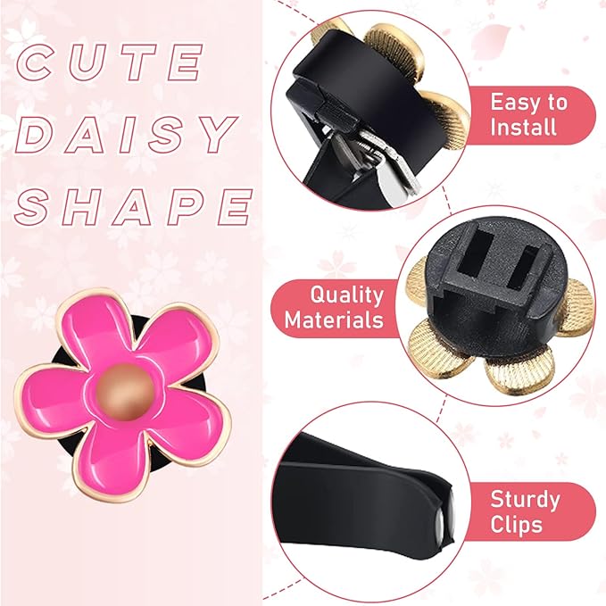 6PCS Daisy Flower Car Air Vent Clips, Cute Flower Shape Auto Air Freshener Outlet Clip, Vehicle Air Conditioning Clip Charm for Women Girls, Interior Decor Car Accessories (Pink)