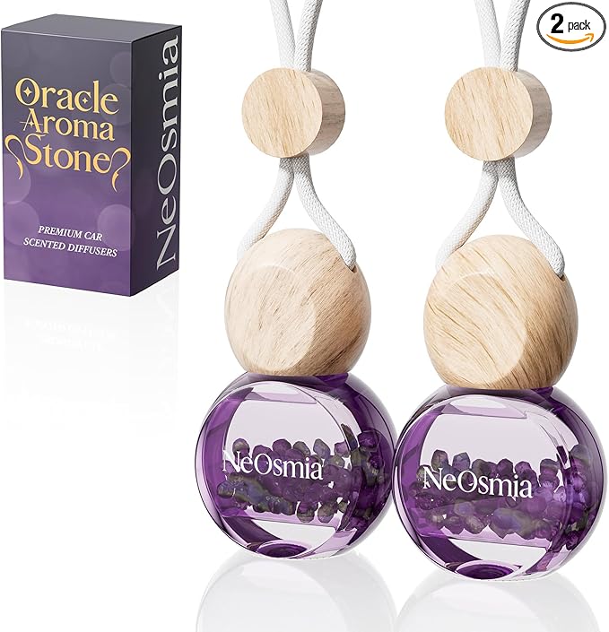 Hanging Car Air Freshener, 2 Pack Glass Car Scent Decor with Decorative Crystals, 6 Scents, Peppermint Eucalyptus, Long-Lasting Fragrance, Budget Friendly