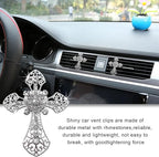 2PCS Bling Car Air Vent Clip, Crystal Cross Air Conditioner Outlet Air Fresheners Vent Clips, Sparkly Bedazzled Decor Rhinestone Cross Diffuser Clip, Interior Car Accessories (Silver)