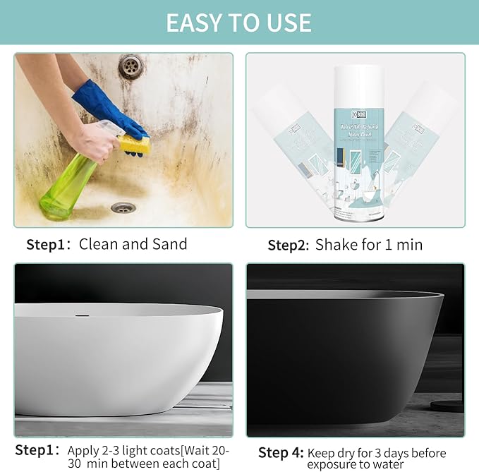 Black Ceramic Tub Spray Paint （16 FL Oz *2 pack）- High-performance aerosol spray gun kit, Household appliances, refrigerator, ceramics, bathtubs, vases, bathroom floors, etc., furniture wood color change and more DIY coatings - Quick drying and smooth ...