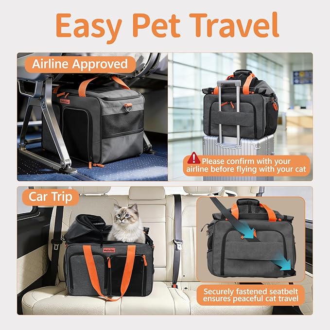 Cat Pet Carrier Soft Sided Bag Airline Approved, Foldable Travel Large Carrier for Small Kittens Medium Cats Up to 13 Lbs, Expandable Carrying Case for Car, Comfortable for Transport