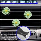 3PCS Daisy Flower Car Dashboard Air Vent Trim Clip, Cute Daisy Air Conditioner Outlet Clip Car Charm for Women, Car Air Vent Clip Auto Interior Decoration for Girls Present (Green)