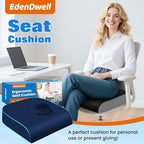 Seat Cushion for Office Chair, Memory Foam Chair Cushions, Car Seat Cushion for Long Sitting, Desk Chair Cushion for Pressure Relief, Non-Slip Bottom, Washable Cover, X-Large, Blue