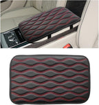 Car Center Console Cushion Pad, 12.48×7.40 Inches Waterproof Car Armrest Seat Box Cover, Comfortable PU Leather Vehicle Armrest Cover Protector, Car Decor Interior Accessories (Black＋Red)