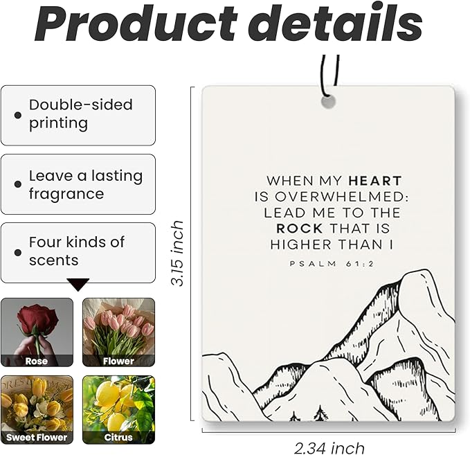 Black Christian Bible Car Air Freshener 4 Pcs - Floral Mountian Heart Christian Air Freshener Hanging Decor for Cars Closet Drawer Books, Black Bible Verse Car Accessories Mirror Decor for Women