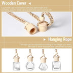 BOTO 100 Pcs Oil Air Freshener Diffuser with Wooden Cap Empty Essential Diffuser Aromatherapy Car Fresheners Clear Car Fragrance Holder Pendant Aesthetic Decor Hanging Perfume Bottle (Various Style)